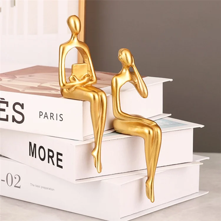 3Pcs / Set Golden Nordic Abstract Figure Statue Ornaments Resin Character Sitting Miniatures Modern Office Room Bookshelf Decoration