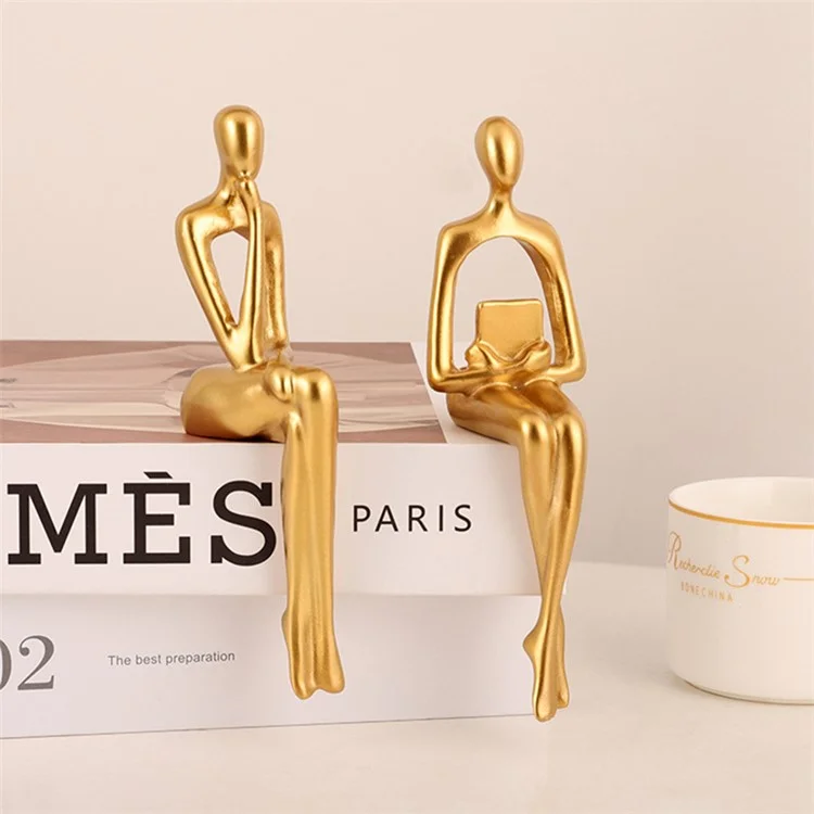 3Pcs / Set Golden Nordic Abstract Figure Statue Ornaments Resin Character Sitting Miniatures Modern Office Room Bookshelf Decoration