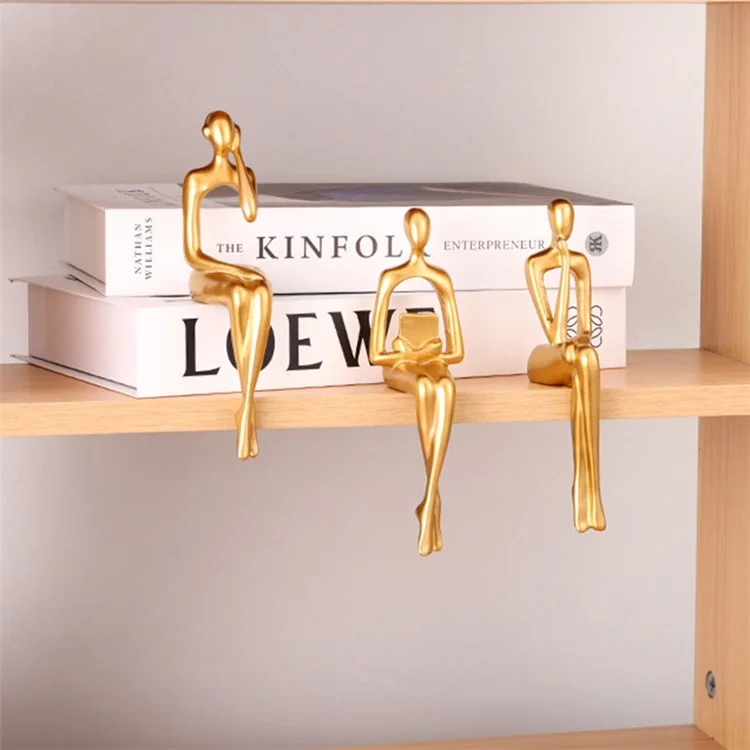 3Pcs / Set Golden Nordic Abstract Figure Statue Ornaments Resin Character Sitting Miniatures Modern Office Room Bookshelf Decoration