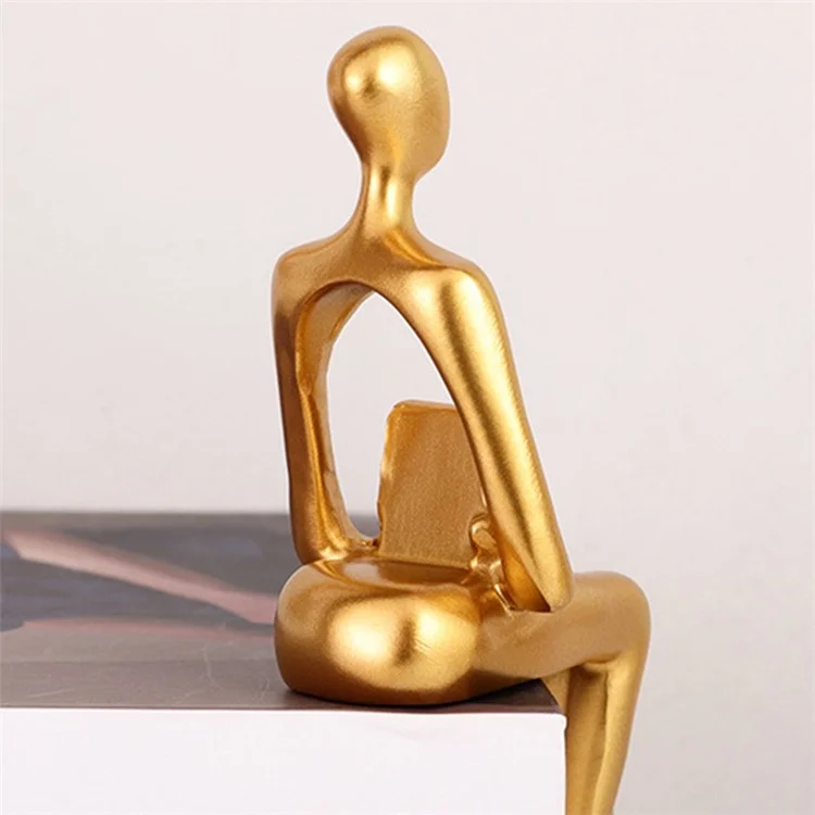 3Pcs / Set Golden Nordic Abstract Figure Statue Ornaments Resin Character Sitting Miniatures Modern Office Room Bookshelf Decoration
