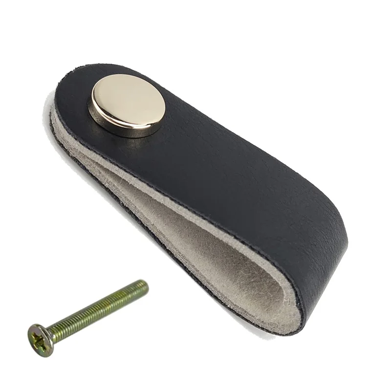 PU Leather Cabinet Handles for Kids' Room Modern Drawer Pulls Anti-Collision Pulls with 25mm Screw, Single Hole - Black