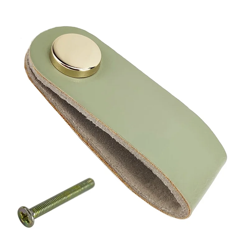 PU Leather Cabinet Handles for Kids' Room Modern Drawer Pulls Anti-Collision Pulls with 25mm Screw, Single Hole - Light Green