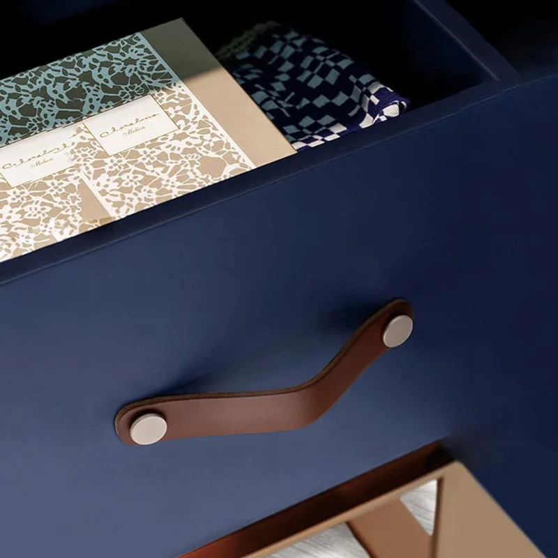 Dual Holes PU Leather Cabinet Handles Modern Drawer Pulls Anti-Collision Pulls with 25mm Screw - Black