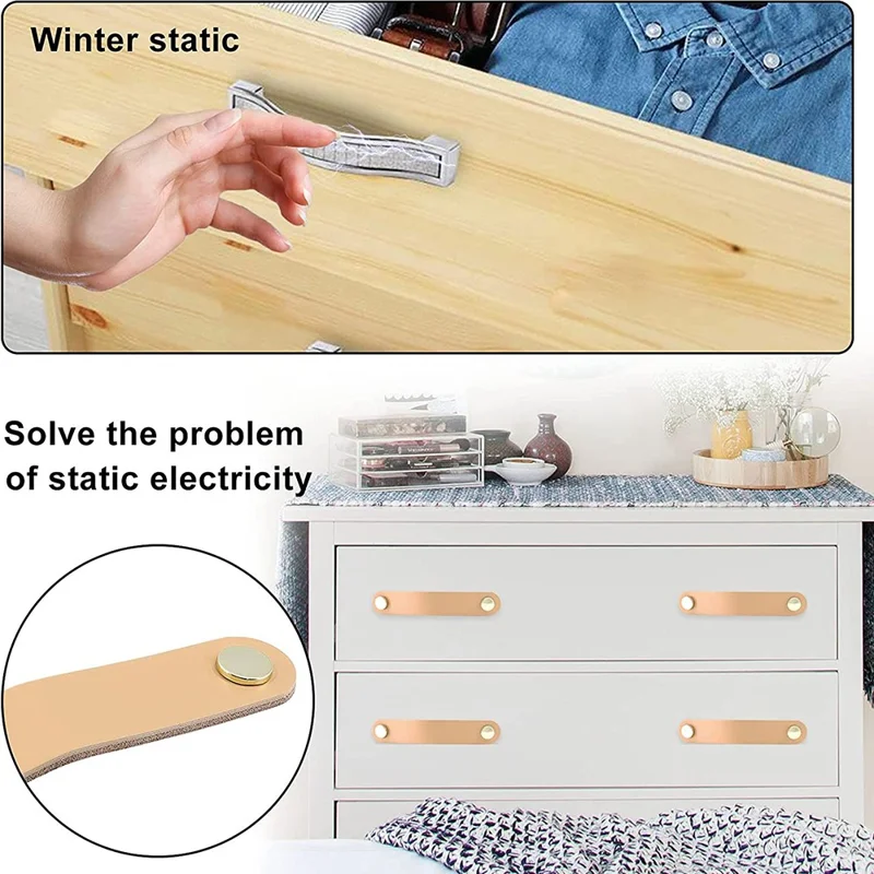 Dual Holes PU Leather Cabinet Handles Modern Drawer Pulls Anti-Collision Pulls with 25mm Screw - Black