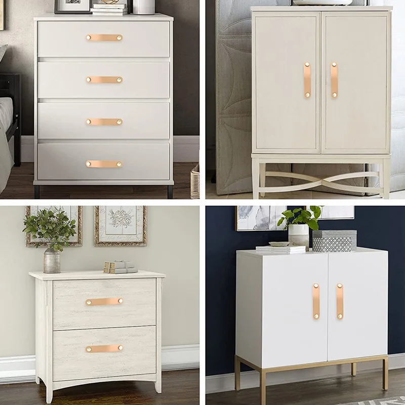 Dual Holes PU Leather Cabinet Handles Modern Drawer Pulls Anti-Collision Pulls with 25mm Screw - Black