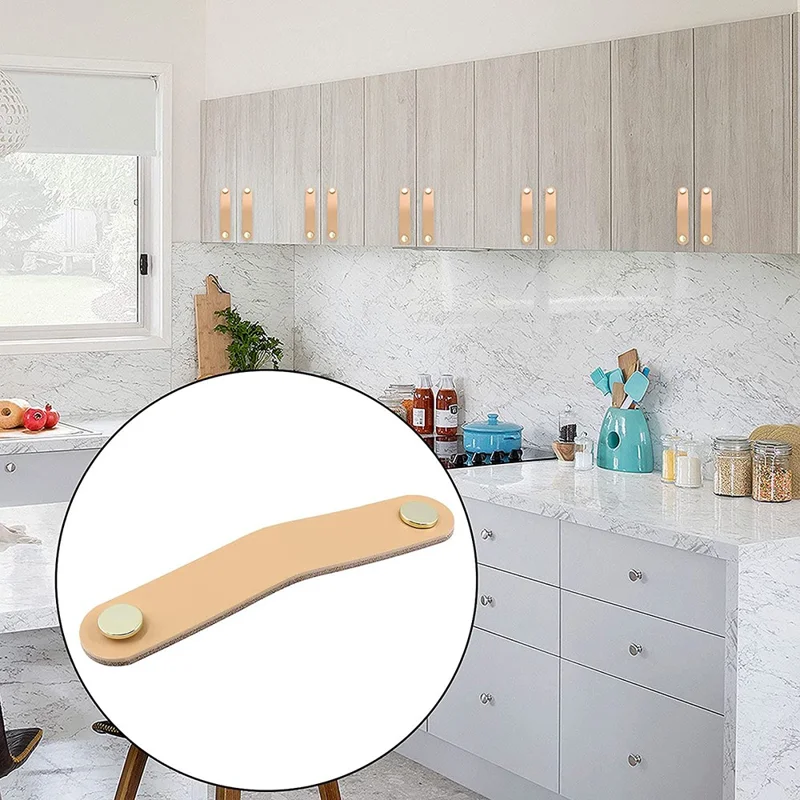 Dual Holes PU Leather Cabinet Handles Modern Drawer Pulls Anti-Collision Pulls with 25mm Screw - Black