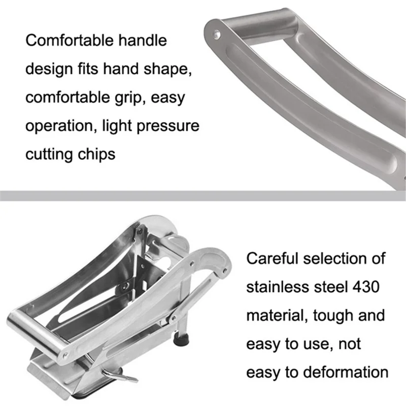 Stainless Steel Potato Cutter Slicer Kitchen French Fry Cutter without Silicone Suction Base (No FDA Certified, BPA-Free)