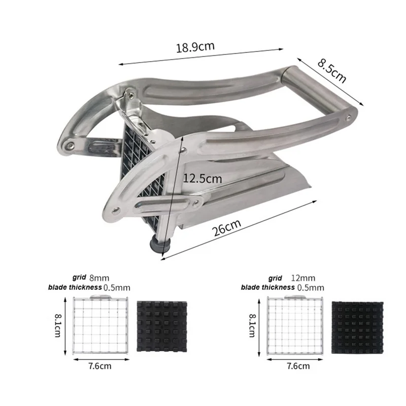 Stainless Steel Potato Cutter Slicer Kitchen French Fry Cutter without Silicone Suction Base (No FDA Certified, BPA-Free)