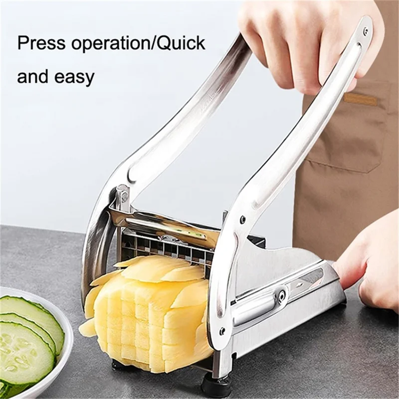 Kitchen French Fry Cutter Stainless Steel Potato Cutter Slicer with Silicone Suction Base (No FDA Certified, BPA-Free)