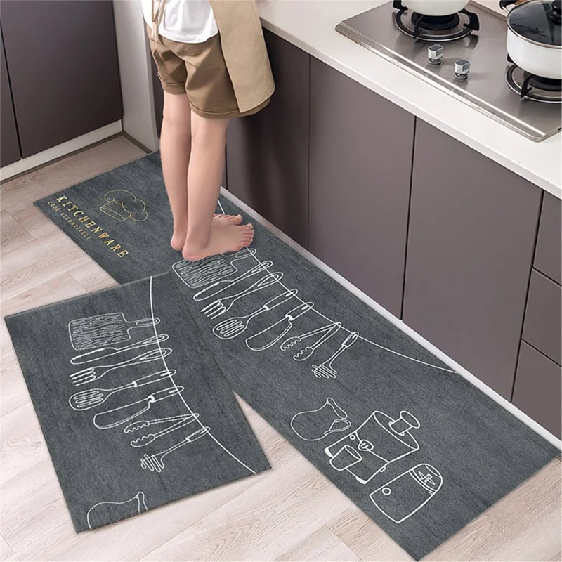 QYSC-544 2Pcs / Set 40*60cm+40*120cm Water Absorbent Kitchen Carpet Doormat Non-slip Floor Mat