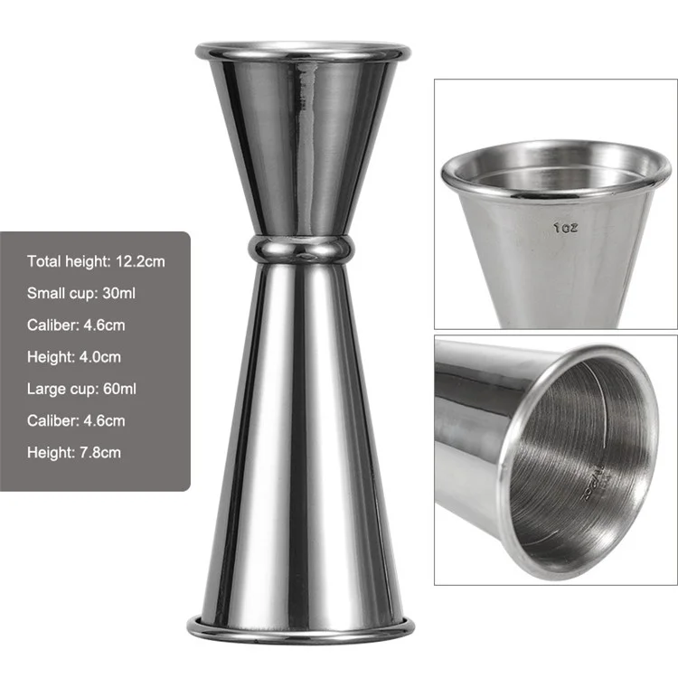 30 / 60ML Cocktail Jigger Food-Safe Stainless Steel Measuring Cup for Bar Supplies (BPA-Free, No FDA Certified) - Silver