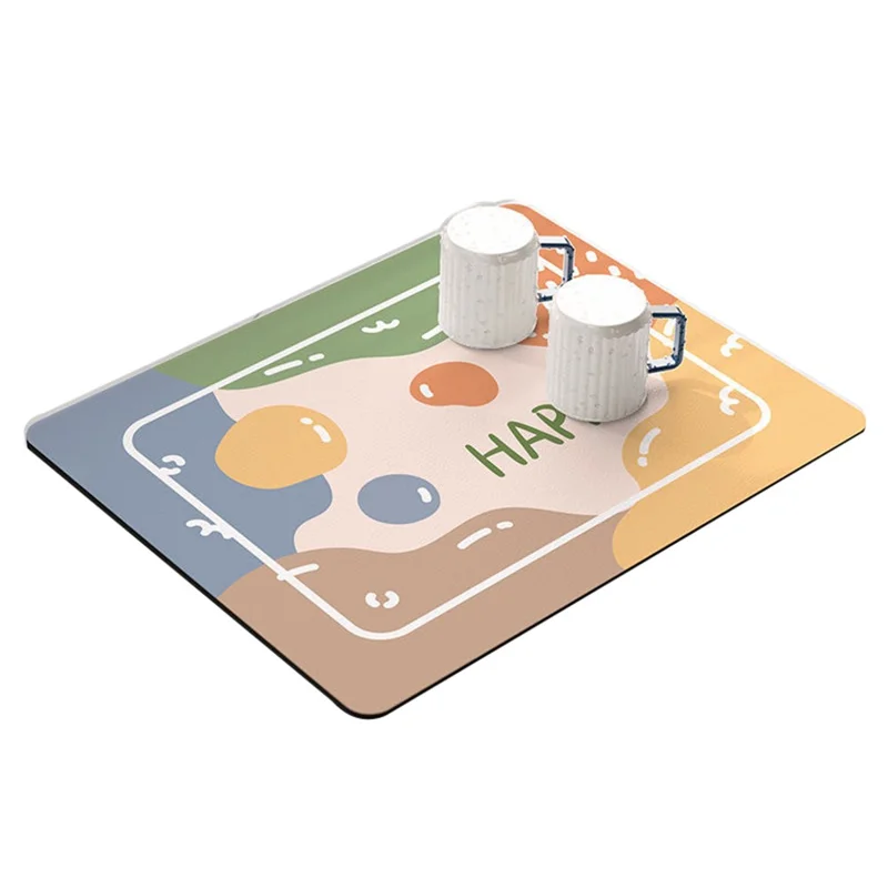 40*50cm Super Absorbent Diatomite Dish Drying Mat Tableware Draining Pad - Happy / Splash