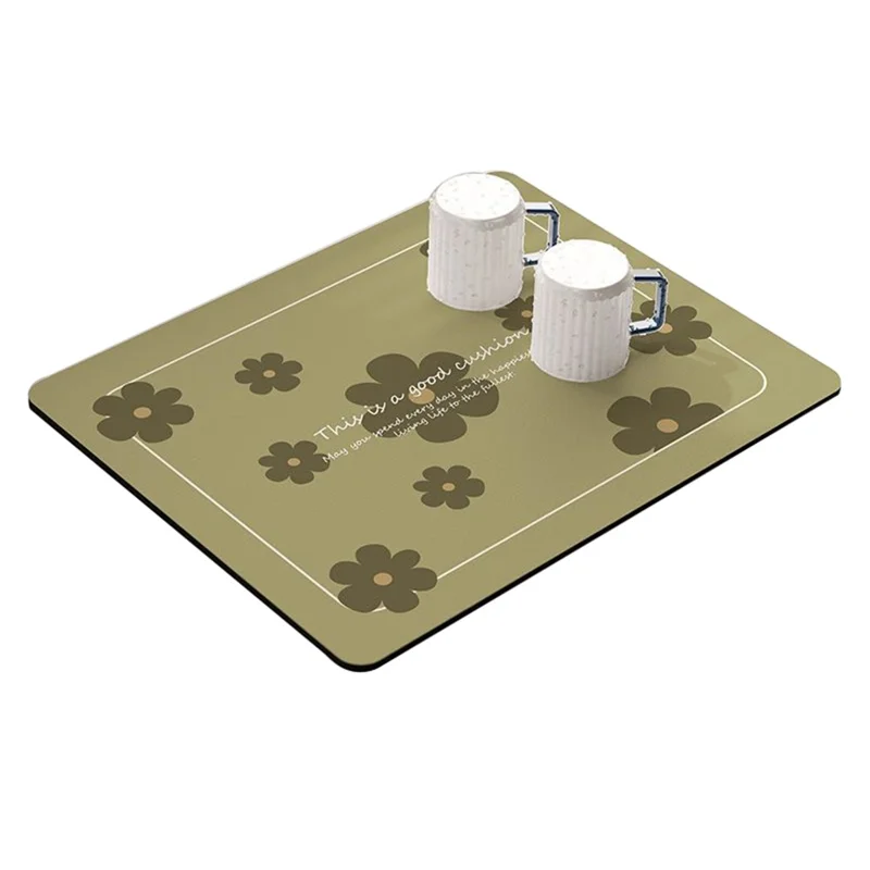 40*50cm Super Absorbent Diatomite Dish Drying Mat Tableware Draining Pad - Matcha Green / Flower