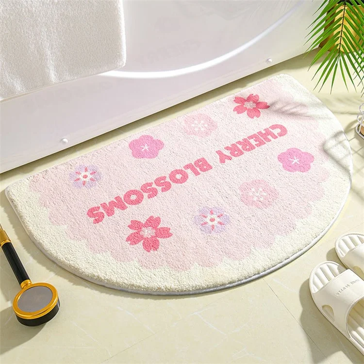 Alfombra de baño de 50*80cm Absorbente de agua Alfombra de baño esponjosa Alfombra de suelo en forma de semicírculo - Flor de cerezo / rosa