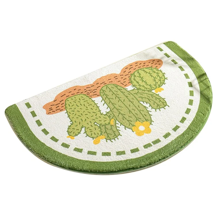 50*80cm Water Absorbent Bath Mat Furry Bathroom Rug Semicircle Floor Carpet - Cactus / Green