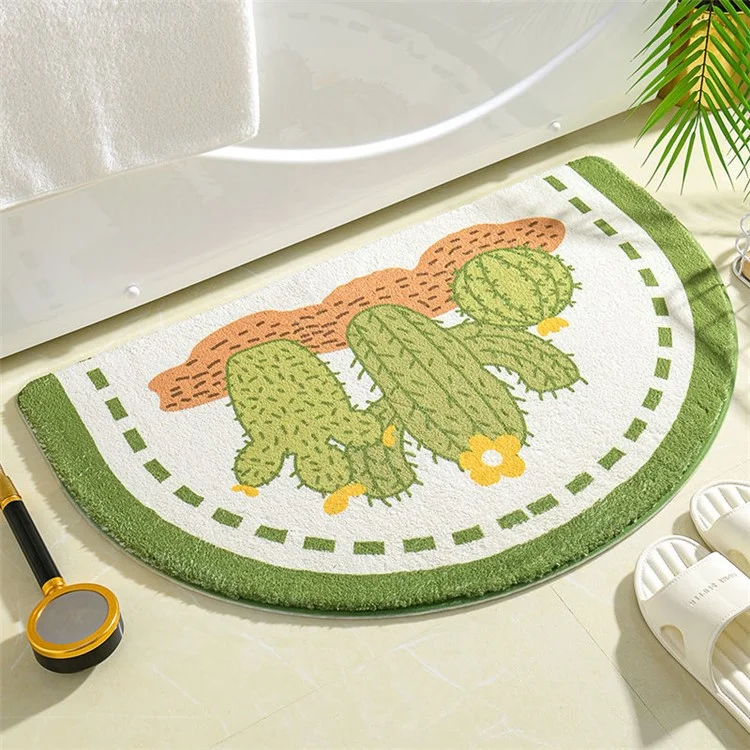 50*80cm Water Absorbent Bath Mat Furry Bathroom Rug Semicircle Floor Carpet - Cactus / Green