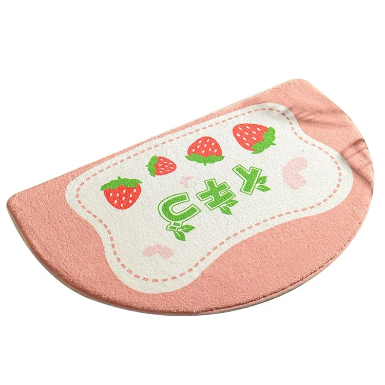 40*60cm Semicircle Bath Mat Furry Bathroom Rug Water Absorbent Floor Carpet - Strawberry / Pink