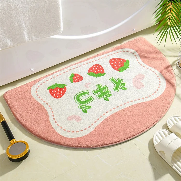 40*60cm Semicircle Bath Mat Furry Bathroom Rug Water Absorbent Floor Carpet - Strawberry / Pink