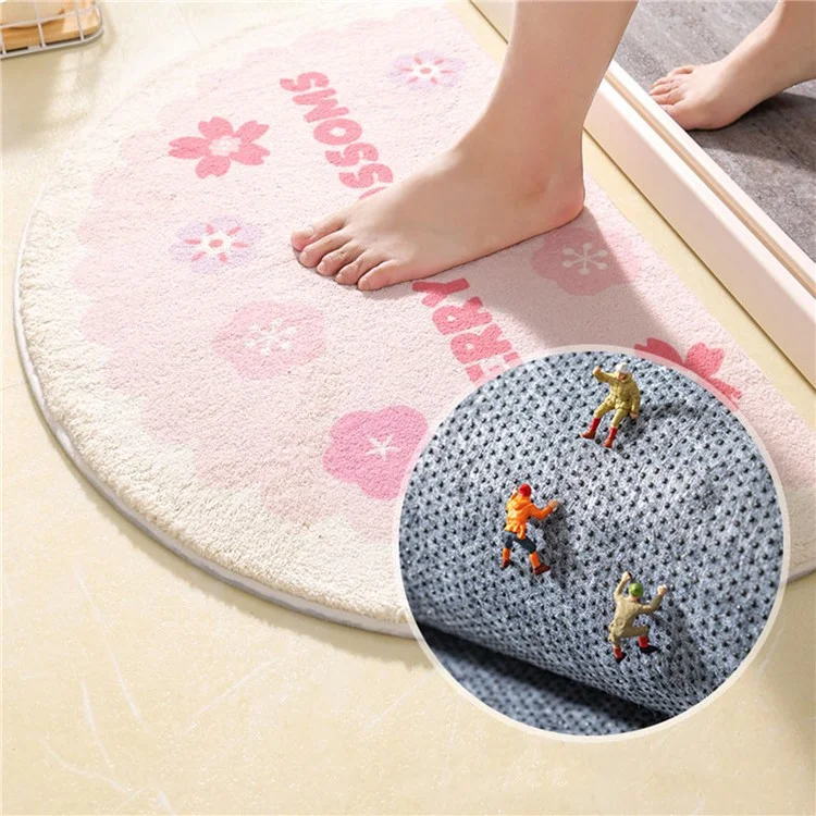 40*60cm Semicircle Bath Mat Furry Bathroom Rug Water Absorbent Floor Carpet - Strawberry / Pink