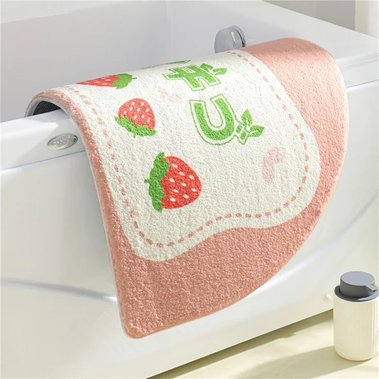 40*60cm Semicircle Bath Mat Furry Bathroom Rug Water Absorbent Floor Carpet - Strawberry / Pink
