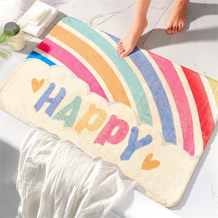 50*80cm Furry Bathroom Rug Non-slip Floor Carpet Water Absorbent Bath Mat - Happy Rainbow / Square