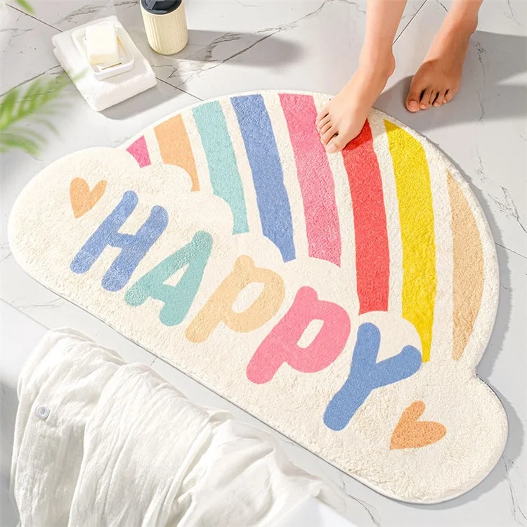 40*60cm Bathroom Door Mat Non-slip Furry Floor Carpet Absorbent Bath Mat - Happy Rainbow
