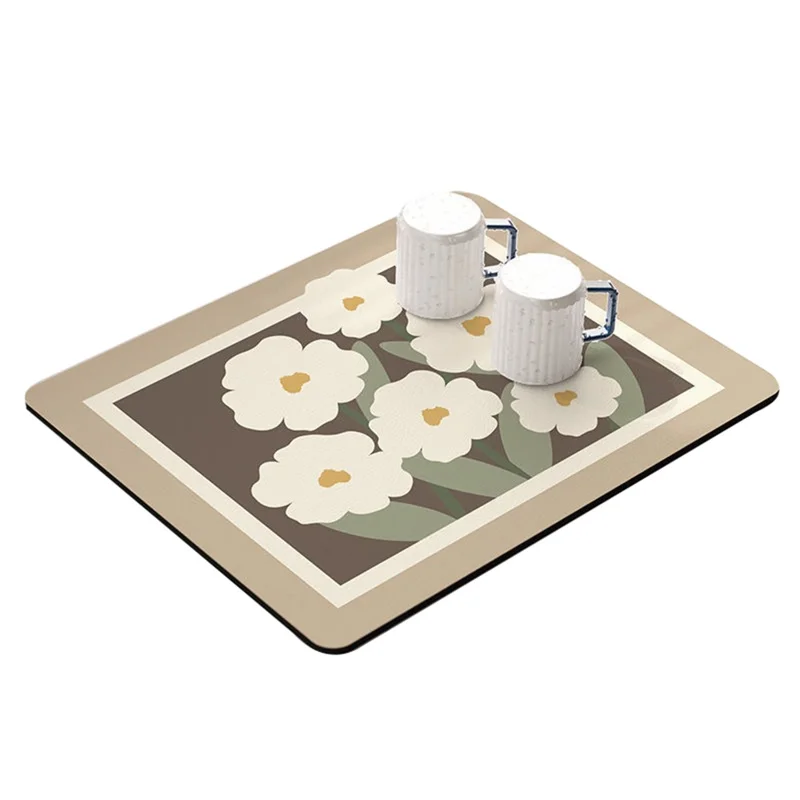 40x50cm Dish Drying Mat for Kitchen Counter, Non-Slip Absorbent Dish Drying Pad - Style O