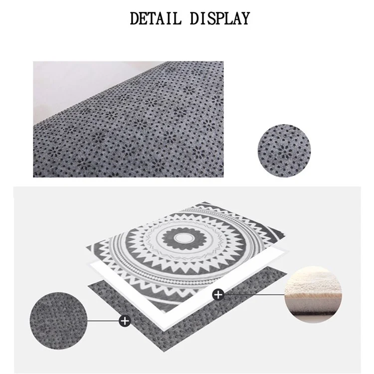 60x60cm Round Bathroom Rug Non-slip Soft Area Mat for Bath Bedroom Playroom - Dark Grey / Pattern