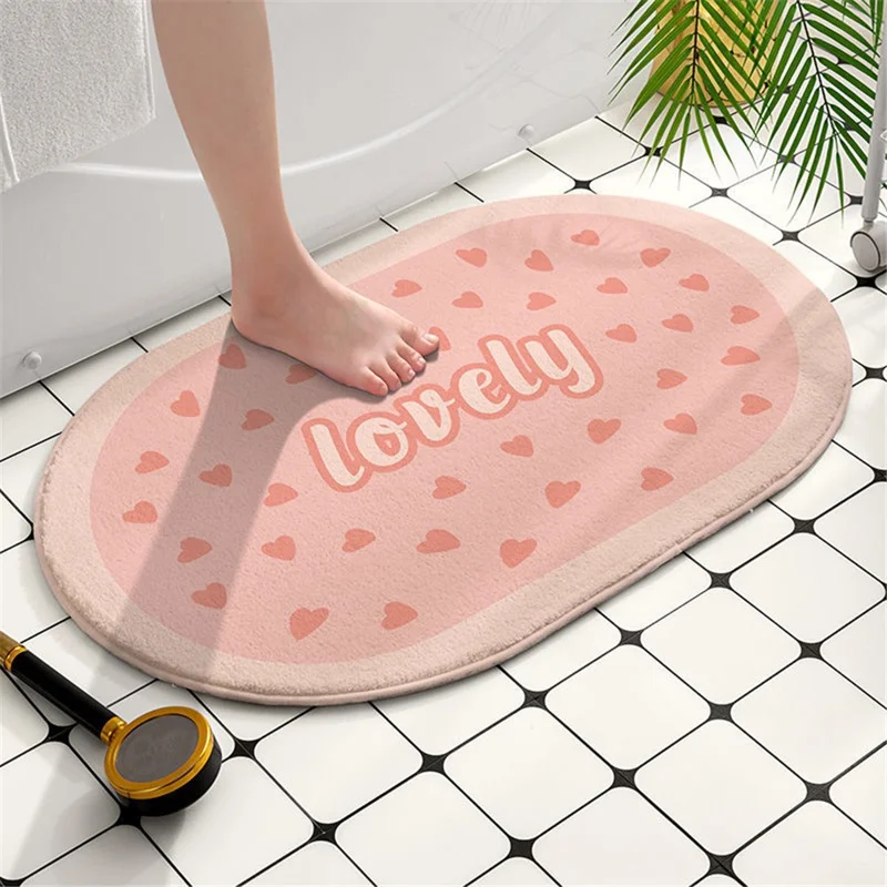 Bathroom Rug 40x60cm Water Absorbent Mat Anti-Slip Bottom - Pink Love