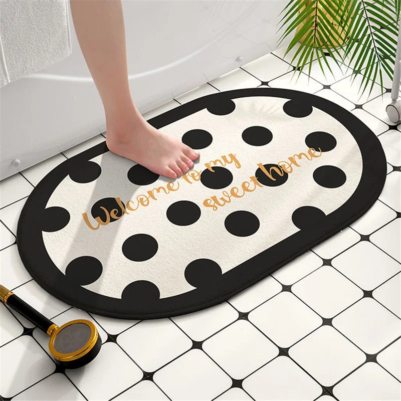 Bathroom Rug 40x60cm Water Absorbent Mat Anti-Slip Bottom - Dots / Gold