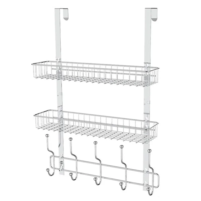 001-ZJGG-002 Over The Door Hanging Basket with 5 Hooks for Bathroom Living Room