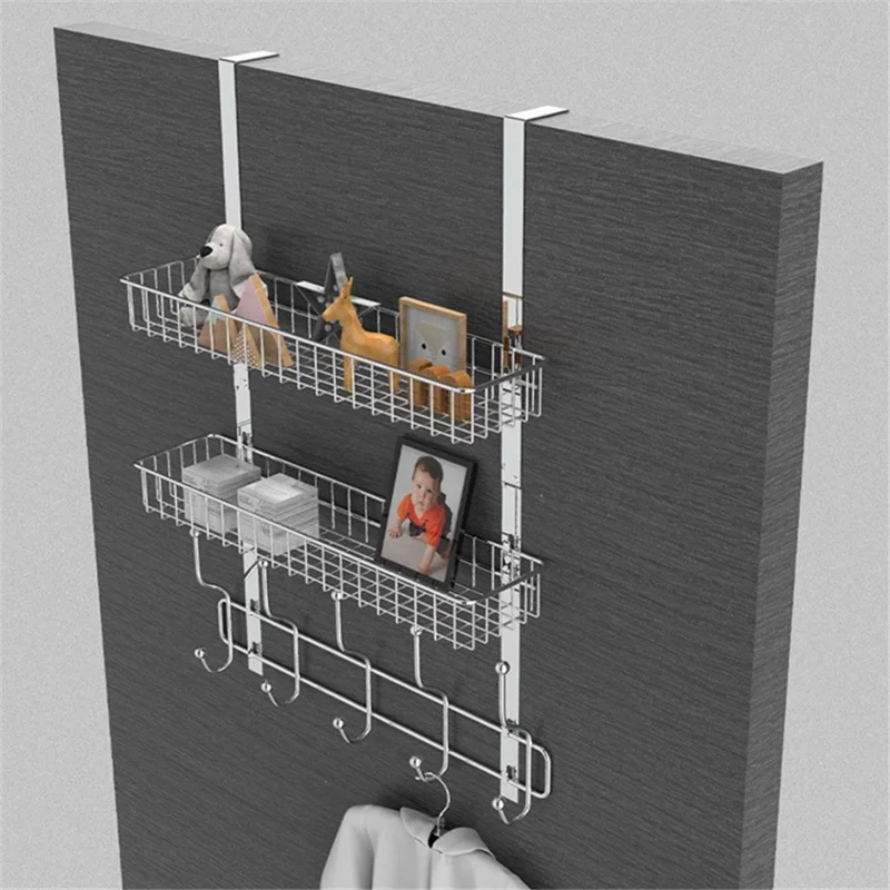 001-ZJGG-002 Over The Door Hanging Basket with 5 Hooks for Bathroom Living Room