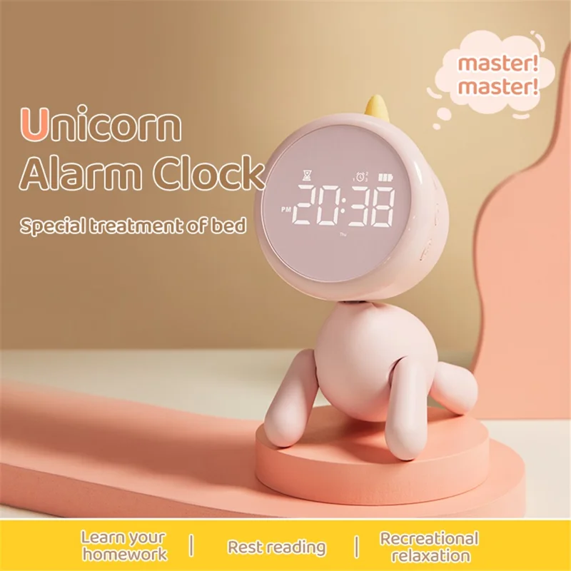 XR-MM-C2305 Cartoon LED Digital Display Desk Clock Student Bedside Night Light Electronic Alarm Clock - Pink