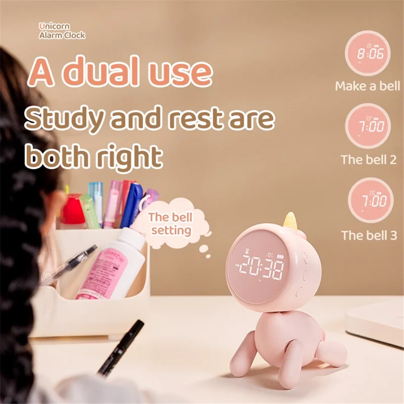 XR-MM-C2305 Cartoon LED Digital Display Desk Clock Student Bedside Night Light Electronic Alarm Clock - Pink