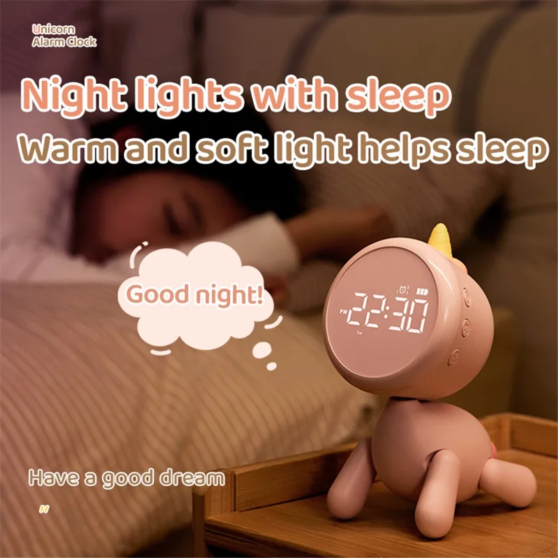 XR-MM-C2305 Cartoon LED Digital Display Desk Clock Student Bedside Night Light Electronic Alarm Clock - Pink