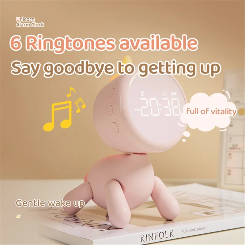 XR-MM-C2305 Cartoon LED Digital Display Desk Clock Student Bedside Night Light Electronic Alarm Clock - Pink