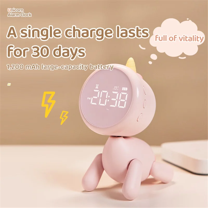 XR-MM-C2305 Cartoon LED Digital Display Desk Clock Student Bedside Night Light Electronic Alarm Clock - Pink