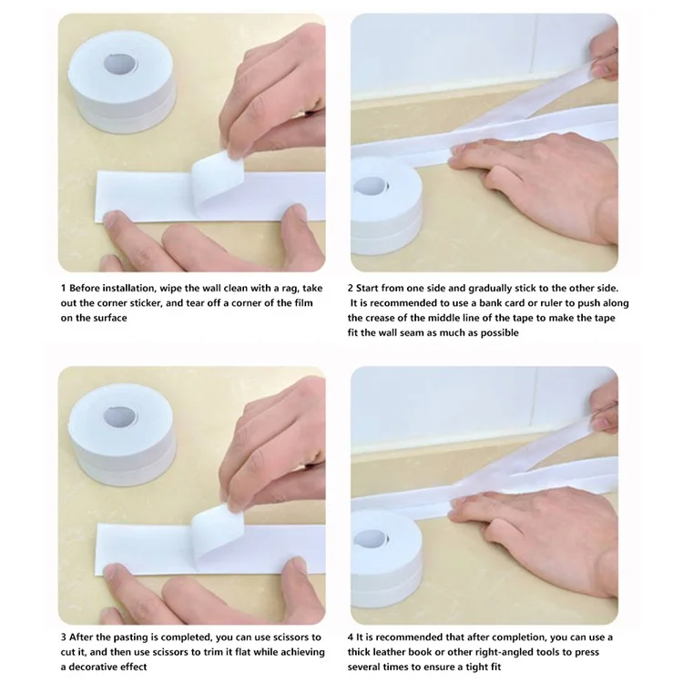 3.8CMx1.5M Self Adhesive PVC Caulk Tapes Waterproof Toilet Caulk Strips Sealing Tapes