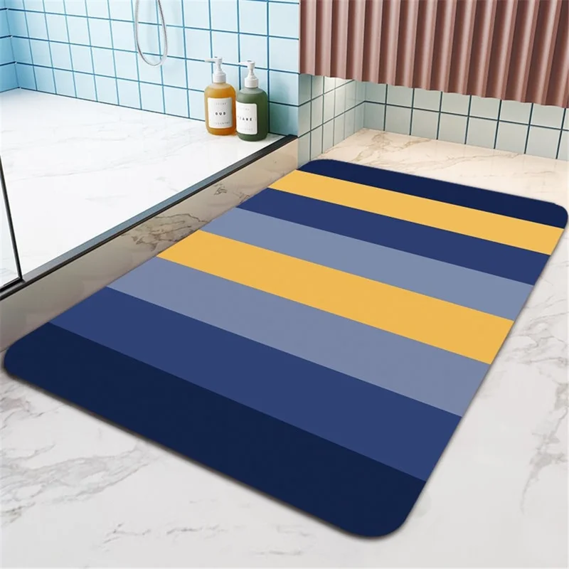 051204 40x60cm Nordic Style Bath Mat Diatom Mud Water Absorbent Bathroom Floor Pad - Rectangle / Blue+Yellow