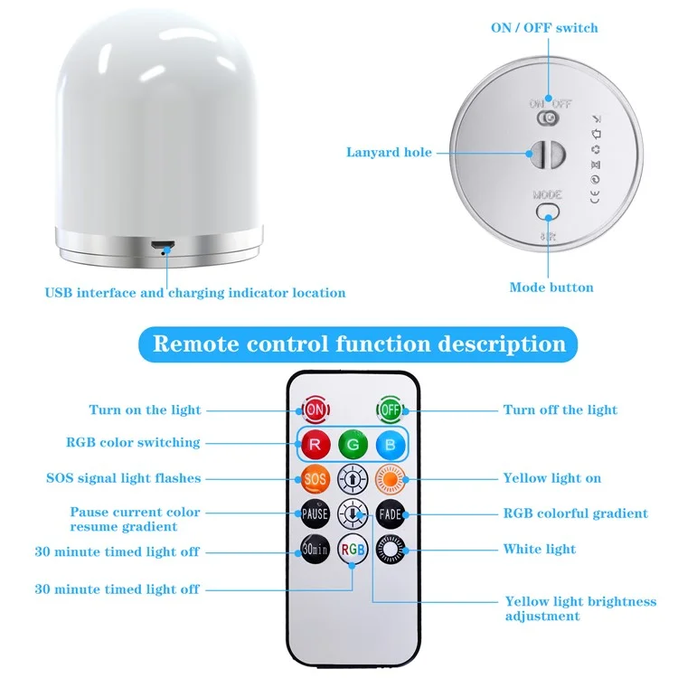 RGB LED Lamp Night Light Rechargeable Remote Control Lamp