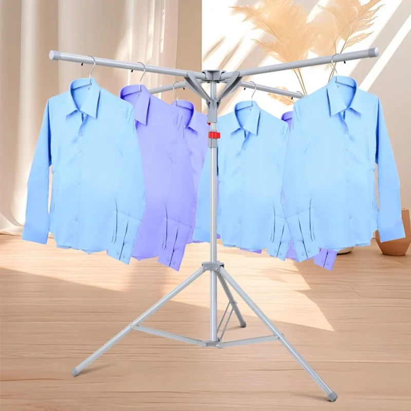 Adjustable Height X-Shaped Foldable Clothes Drying Rack Floor Standing Balcony Quilt Shelf - Grey