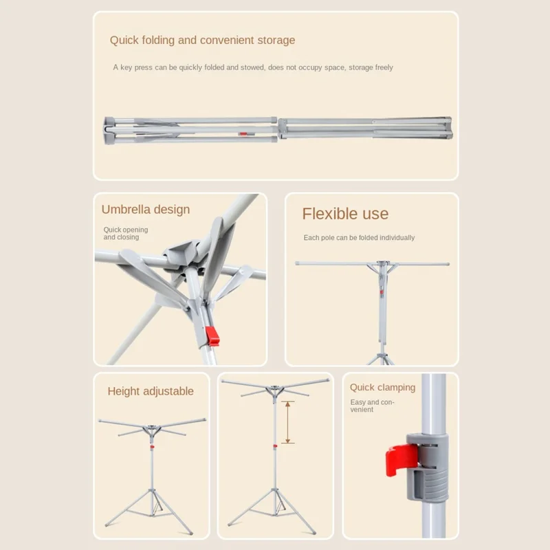 Adjustable Height X-Shaped Foldable Clothes Drying Rack Floor Standing Balcony Quilt Shelf - Grey