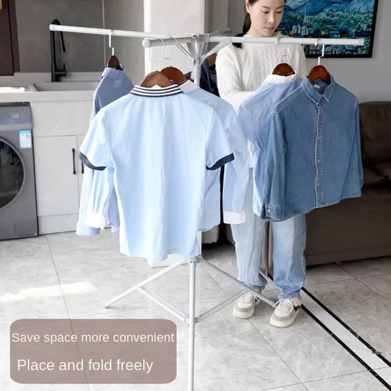 Adjustable Height X-Shaped Foldable Clothes Drying Rack Floor Standing Balcony Quilt Shelf - Grey