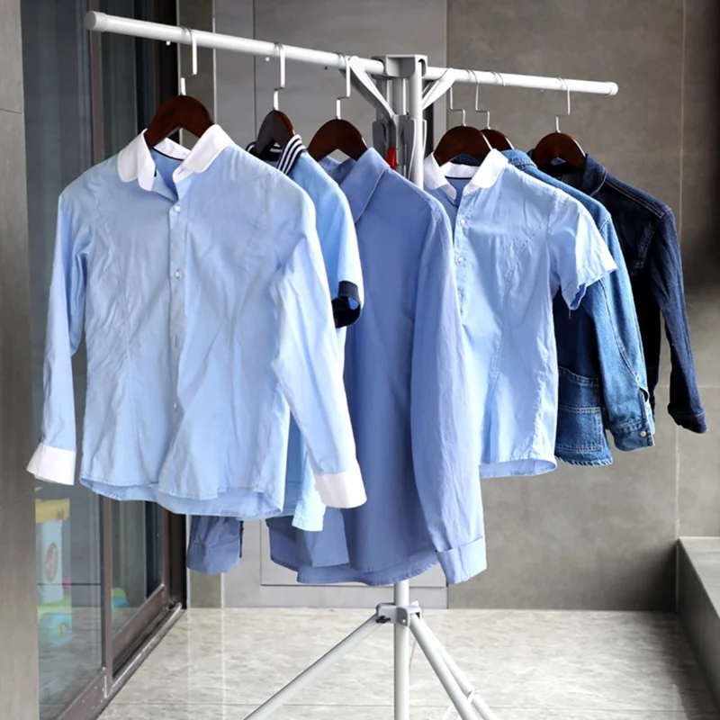 Adjustable Height X-Shaped Foldable Clothes Drying Rack Floor Standing Balcony Quilt Shelf - Grey