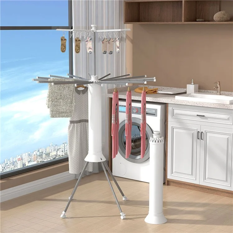 Dual Layer Foldable Floor-Standing Octopus Clothes Drying Rack Household Multi-Head Clothes Drying Rack - White