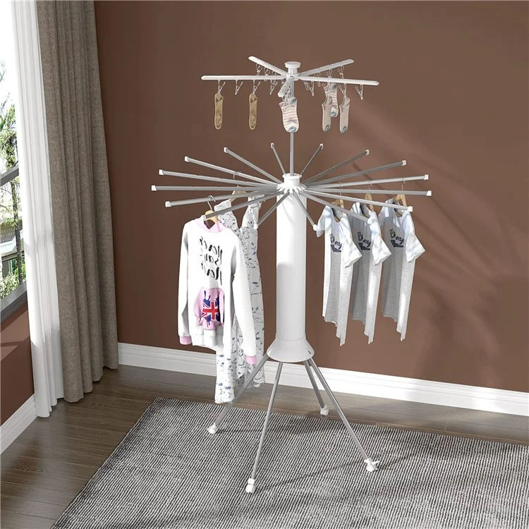 Dual Layer Foldable Floor-Standing Octopus Clothes Drying Rack Household Multi-Head Clothes Drying Rack - White