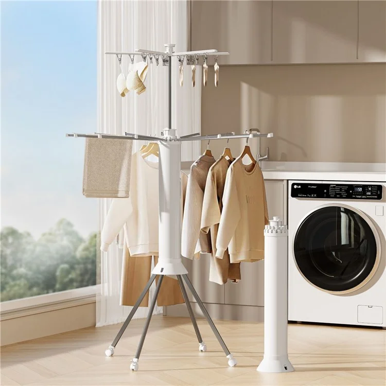 Dual Layer Foldable Floor-Standing Octopus Clothes Drying Rack Household Multi-Head Clothes Drying Rack - White
