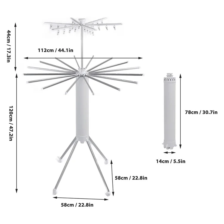 Dual Layer Foldable Floor-Standing Octopus Clothes Drying Rack Household Multi-Head Clothes Drying Rack - White
