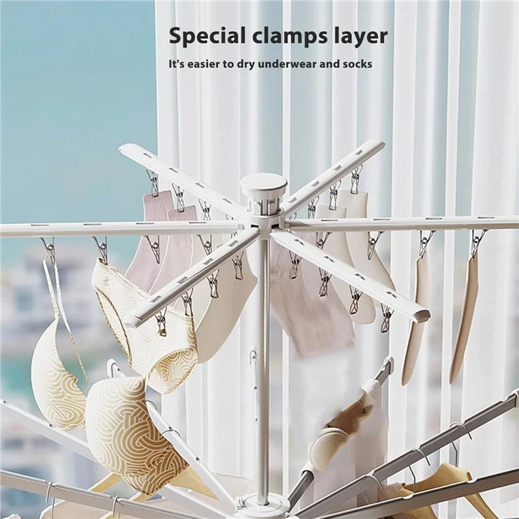 Dual Layer Foldable Floor-Standing Octopus Clothes Drying Rack Household Multi-Head Clothes Drying Rack - White