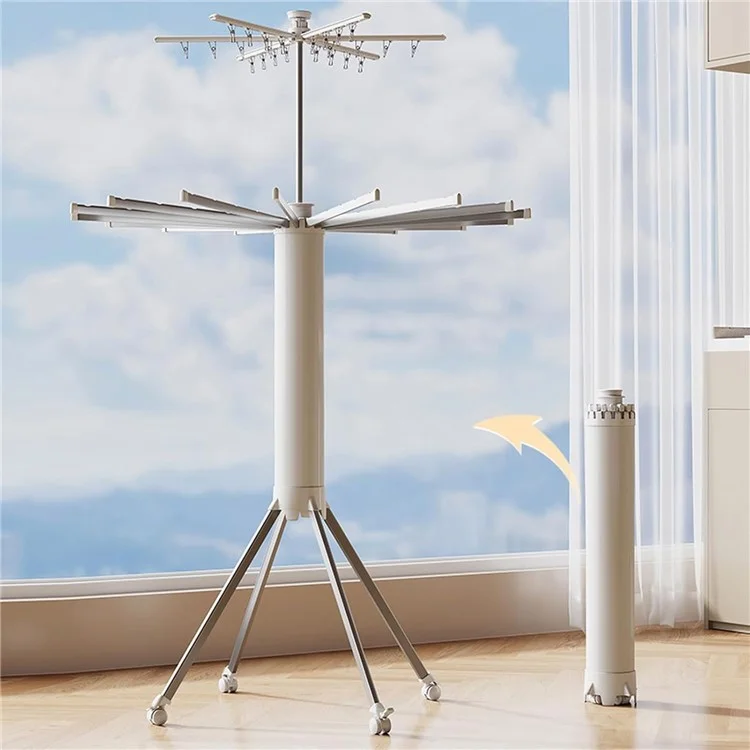 Dual Layer Foldable Floor-Standing Octopus Clothes Drying Rack Household Multi-Head Clothes Drying Rack - White